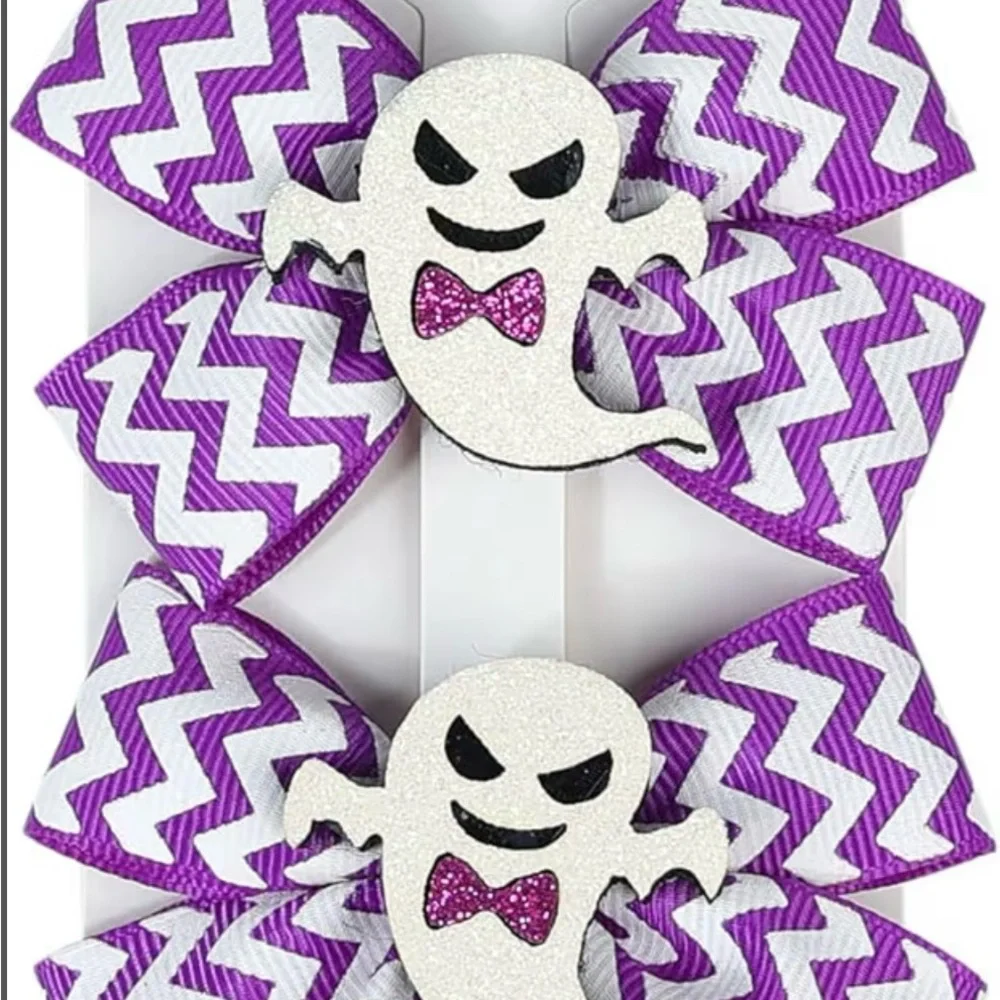 Purple and White Ghost Hair Bows for Kids